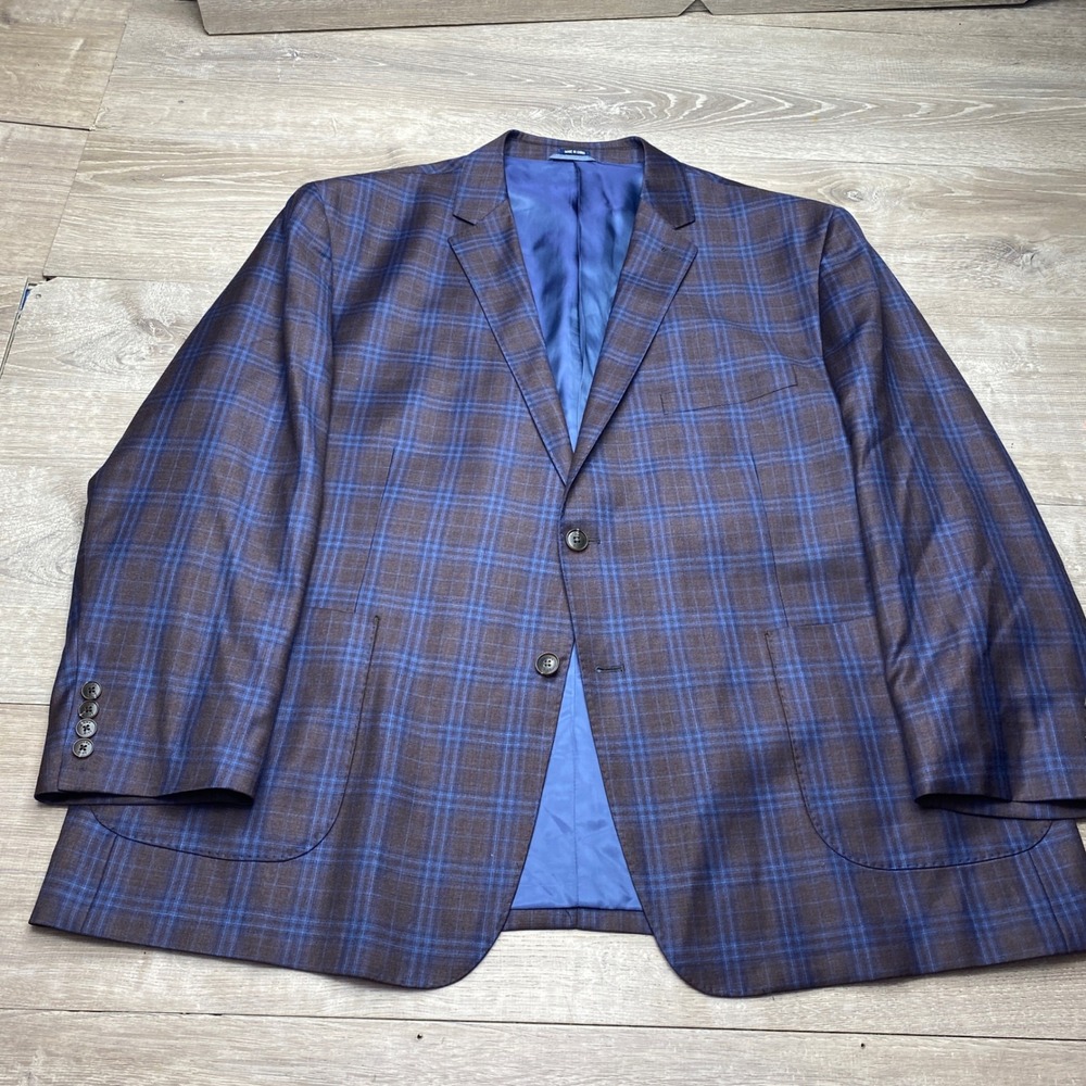 Crown & Ivy Mens Blazer 54R Blue Brown Plaid Suit Jacket Sport Coat 13502